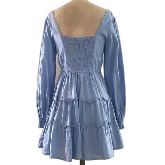 Altar'd State Light Blue Square Neck Long Sleeve Cottage Core Mini Dress NEW - S - Picture 5 of 10